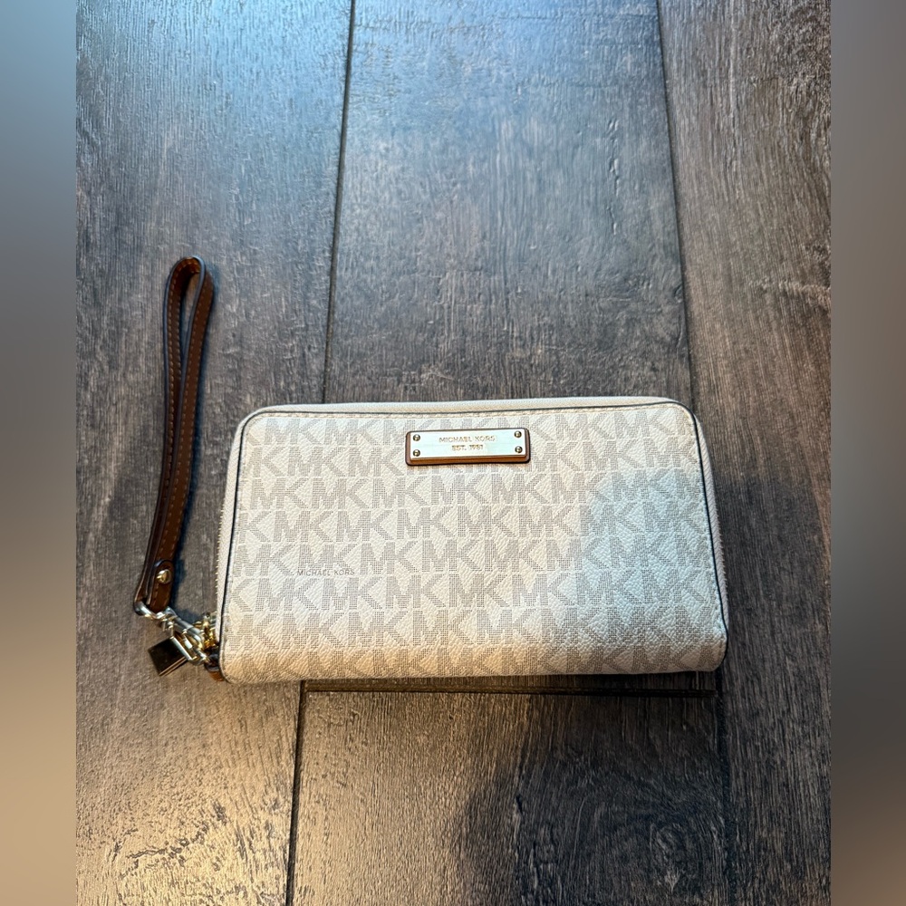 Michael Kors Beige Monogram Wristlet
